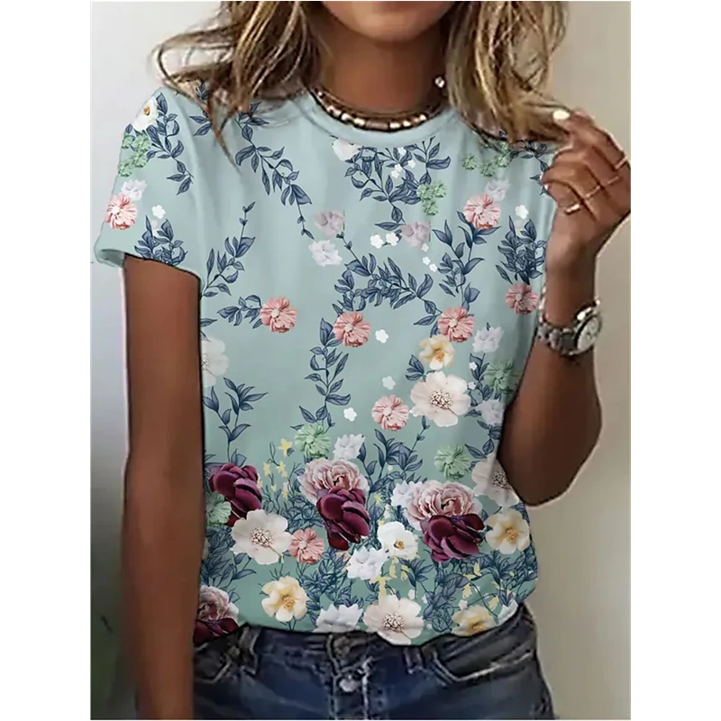 Женская футболка с цветочным принтом повседневная Универсальная коротким