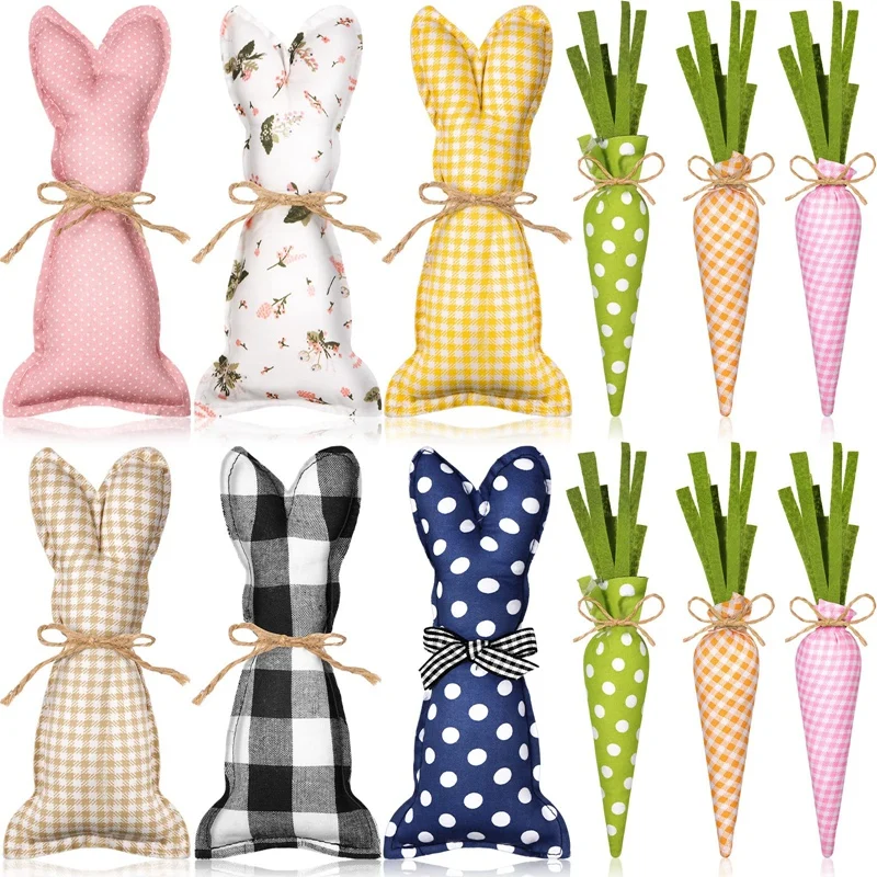 

12 штук набивные тканевые кролики, пасхальный стол, деревенский фермерский Декор плюшевая морковка, декор кролика для стола