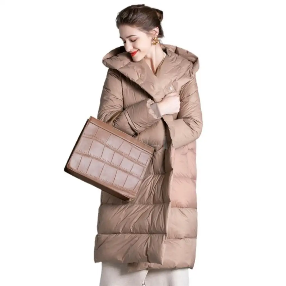 Women's Long Down Jacket  Winter 2022 New Hickened Loose Slimming Eider Down Hooded Coat Loose Over-the-knee Long Down Jacket