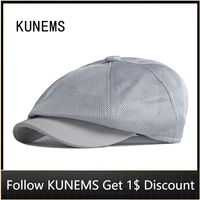kunems fashion beret hollow mesh octagonal hats for men boinas sunmmer casual retro pointed cap solid dad hat unisex gorras