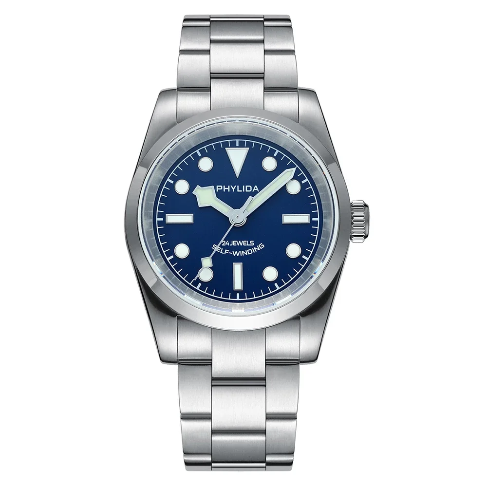 

NEW High quality PHYLIDA 37mm Blue Dial NH38 Wristwatch 150M WR Watches for Men Automatic Watch BB36 Small Wrist NH35