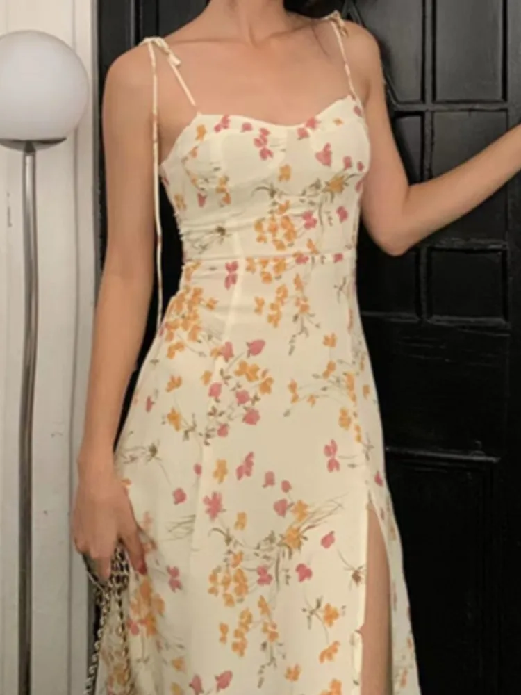 

Летнее элегантное платье-миди на бретелях-спагетти, женское сексуальное облегающее платье, женское модное Пляжное Платье макси с цветочным принтом
