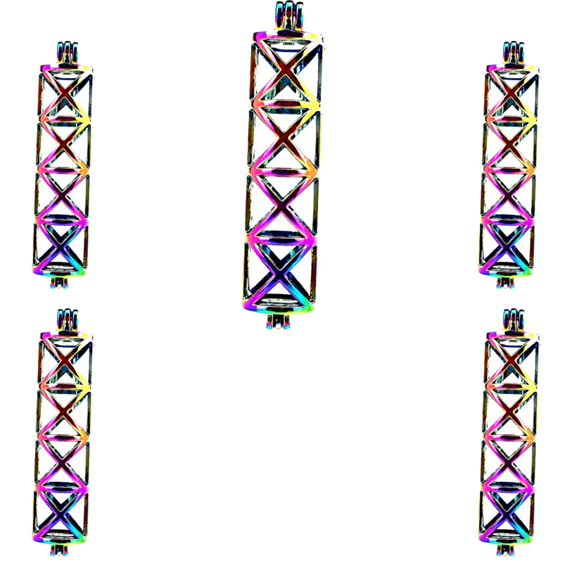 

10PCS Charm Long Column Pearl Cage Locket Aromatherapy Diffuser Pendant Accessory For Gift Necklace Keychain Jewelry Making
