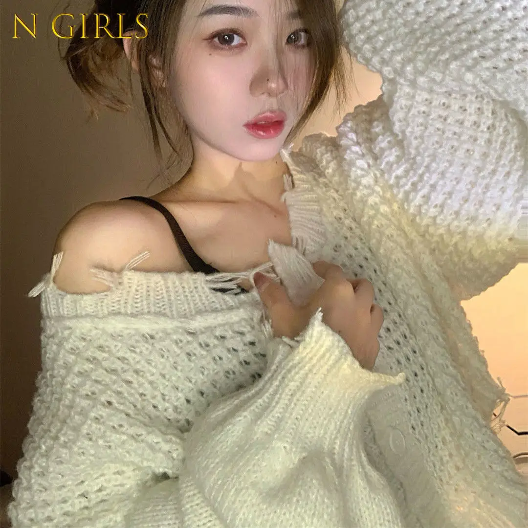 

Hollow Out Cardigan Women Sweet Cropped Female Spring Autumn Vacation Knitted Y2k Sweaters Students Ins Streetwear Fashion Daily