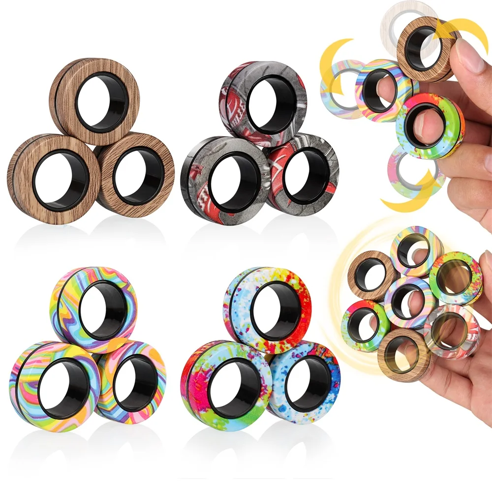 

3-9Pcs Magnetic Ring Fidget Spinner Toys Set camo Fingers Magnet Rings for ADHD Stress Relief Magical Toys for Adults Teens Kids