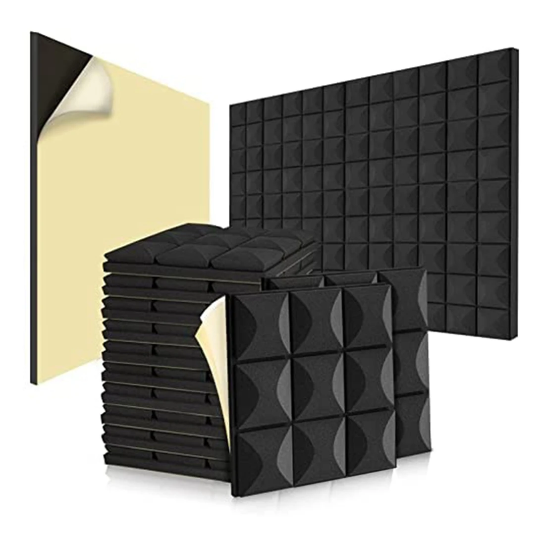 

24 Pack Mushroom Acoustic Foam Panels, Self-Adhesive Acoustic Foam Panels,Absorbs Noise Reduction,for Music Studio,Black