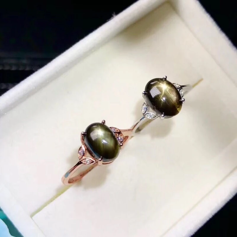 

Fashion Lovely Natural Black Star Sapphire Gem Ring S925 Silver Natural Gemstone Ring Women Party Gift Fine Jewelry