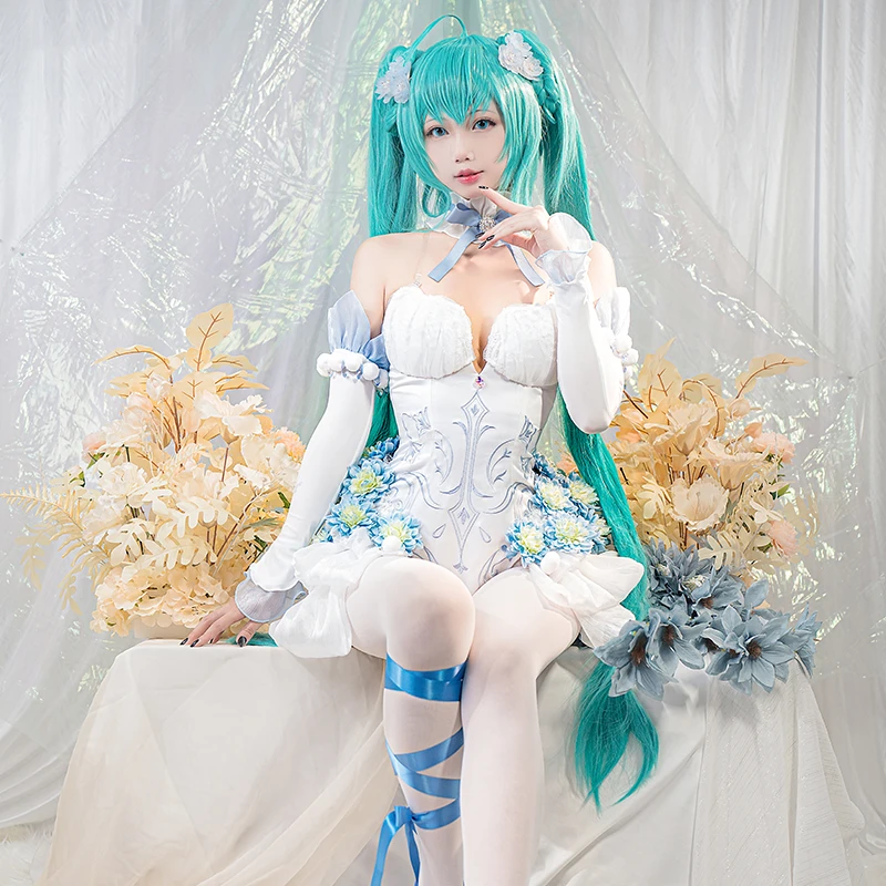 

Miku косплей VOCALOID Miku костюм Miku сексуальный цветок фея белый кролик костюм косплей девочка милый кролик Ver комбинезон кролик