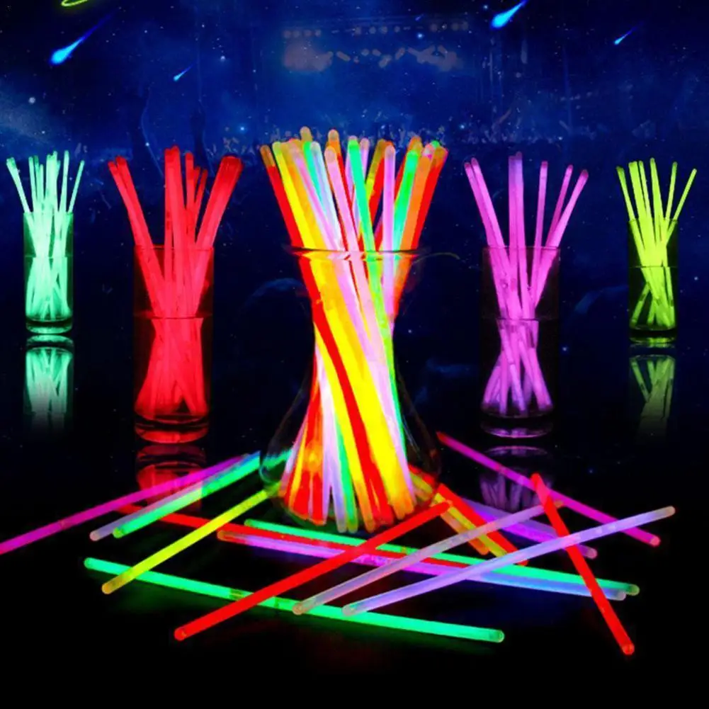 

100Pcs Kids Adult Luminous Glow Stick Fluorescent Light Sticks Necklace Bracelets 7 Color For Event Festive Party Concert Decor