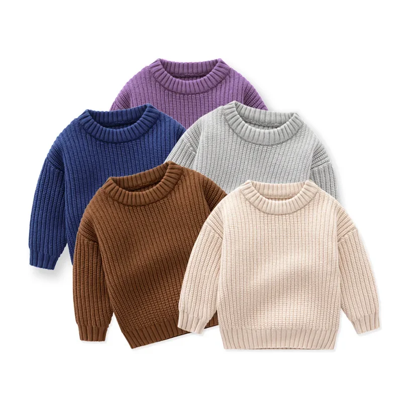 Baby Sweaters with O-neck 2024 Children's Loose Casual Knitting Solid Color Boys Girls Tops Candy Clothing