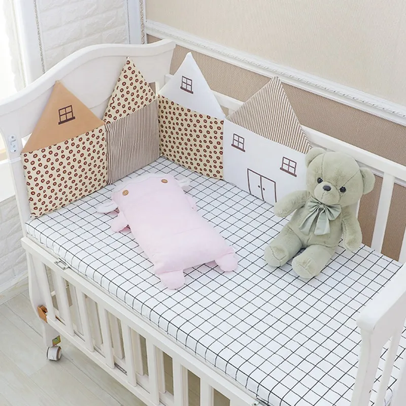 

4Pcs Cotton Crib Protector Baby Bed Bumpers for Newborn Infant Cot Cushion Bumpers Sheet Around Cushion Baby Bedding Pillow