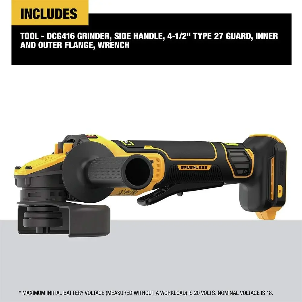 Фото DEWALT FLEXVOLT ADVANTAGE 20 В MAX* Угловая шлифовальная машина, лопастной переключатель, от 4 до 1/2 дюйма до 5 дюймов, только инструмент (DCG416B) №3