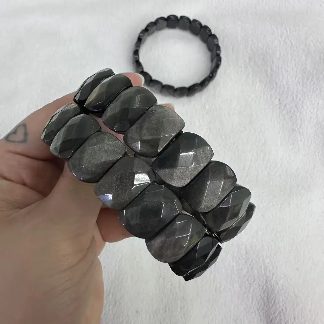 Браслет из натурального серебра с бусинами обсидиана ювелирный браслет