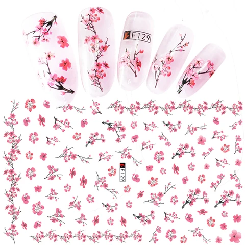 Розовая Сакура наклейка из фольги простой Вишневый цветок 3D цветок слайдер для маникюра великолепный дизайн ногтей украшение BEF129