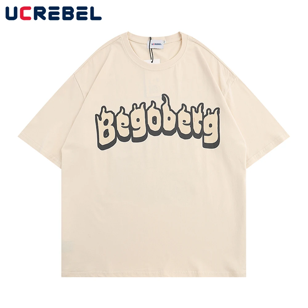 

Футболка мужская хлопковая с коротким рукавом, свободная Повседневная рубашка с круглым вырезом, с принтом надписи, уличная одежда, лето