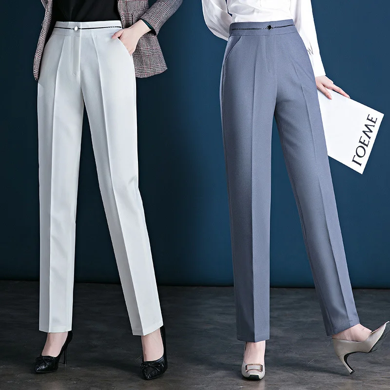 Women's Formal Suit Pants Comfortable Stretch Elastic Waist Straight Pants with Pocket Work Pants Y2k Pants（M-6XL)