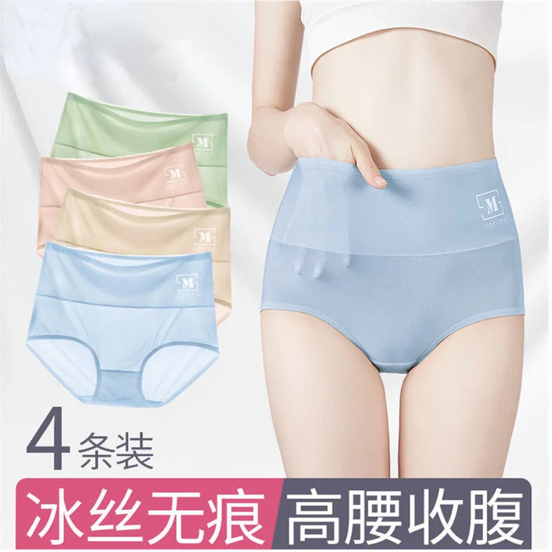 

Women's Underwear Women's Summer Thin Ice Silk Traceless Cotton Antibacterial Crotch High Waist Abdomen Breathable Girls'
