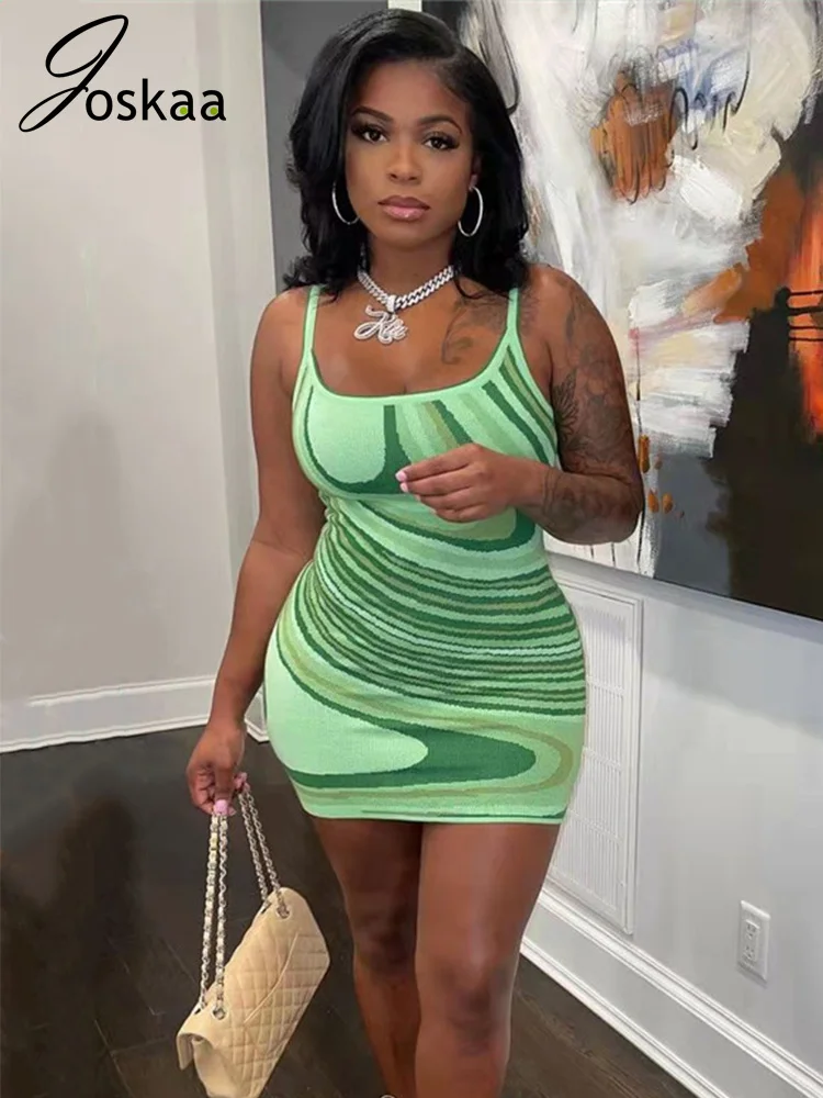 

Joskaa Women Sexy Bandage Sleeveless Party Mini Knitting Dress 2022 Summer Fashion Sexy Streetwear Green Knitted Mini Dress