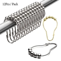 12pcsset stainless steel curtain hooks bath curtain rollerball shower curtain rings hooks 5 rollers polished satin nickel ball