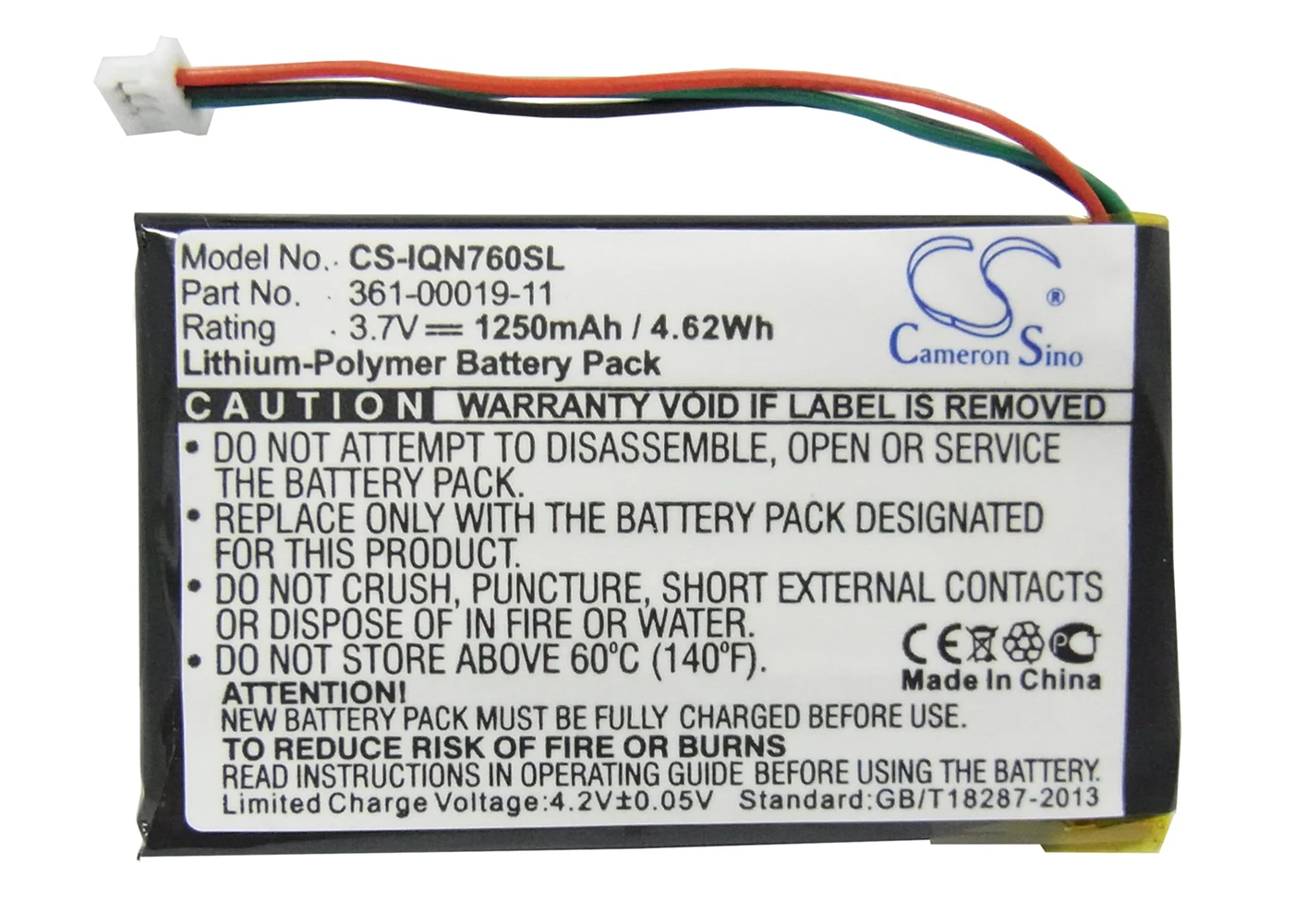 

Cameron Sino 1250mA Battery for Garmin Nuvi 700 ( 3 wires ), Nuvi 710,Nuvi 765T 361-00019-11, 361-00019-40