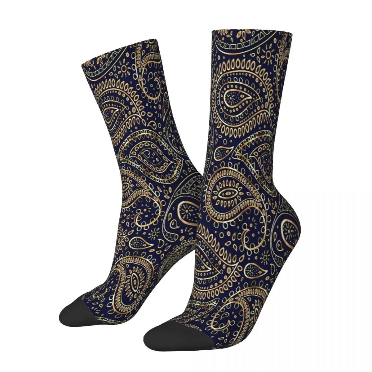 

Pretty Gold Bohemian Art Paisley Babylon Water Drop Socks Male Mens Women Winter Stockings Polyester
