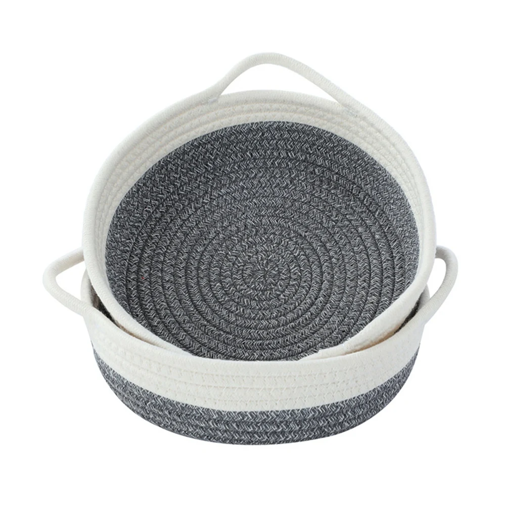 

2-Pack Cotton Rope Baskets Small Woven Storage Basket Fabric Tray Bowl Round Open Dish for Fruits Jewelry Keys 1