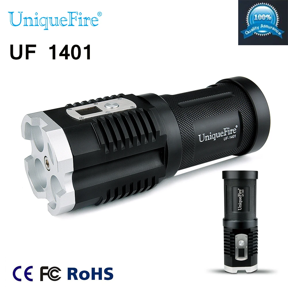UniqueFire UF-1401 XM-L2 Flashlight  4*LEDs 4000LM 5 Modes Digital Display Strong Torch Light For Camping Hiking free shipping