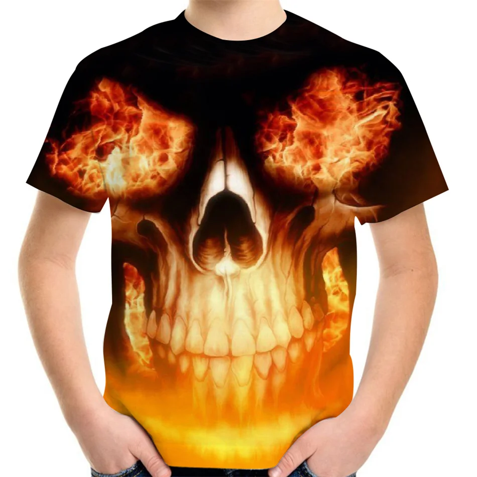 

Holloween 4-20Y Teen Children Punk Skull 3D T-Shirt Boys Girls Skeleton Flame Print Harajuku T Shirt Kids Baby Cool Clothes Tops