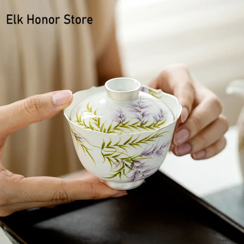 140 мл чистый ручная роспись цветок глицинии Гавань ретро отслеживание серебряный