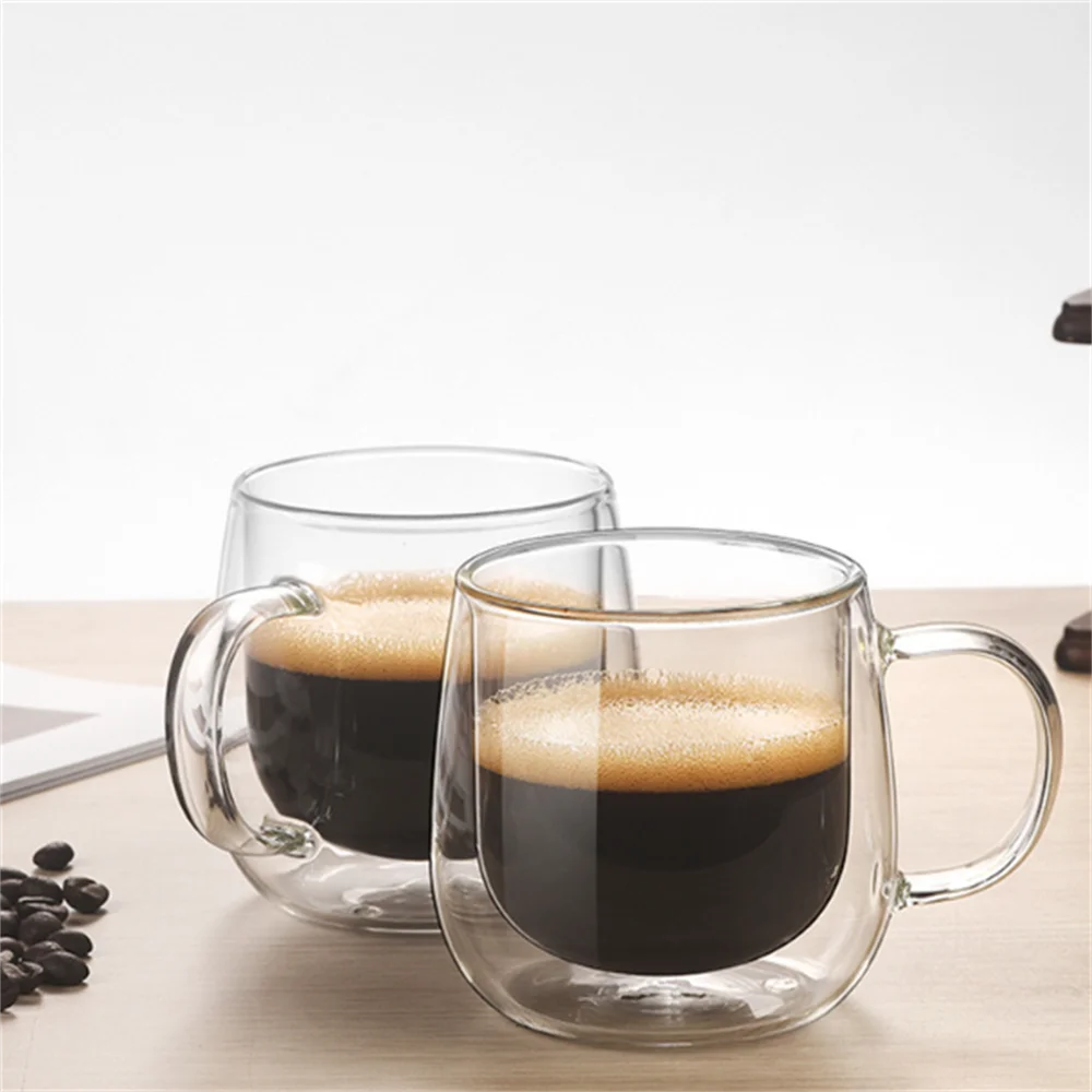 

2 шт. в наборе, стеклянные чашки с двойными стенками для кофе и чая, термостойкие прозрачные кофейные кружки с двойными стенками, прозрачная ...