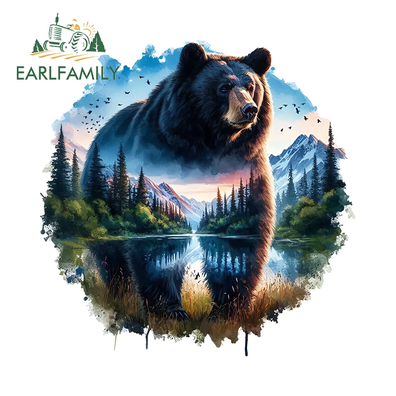 

EARLFAMILY автомобильные наклейки с изображением медведя и горных пейзажей, крутые силуэты животных, пейзажи, наклейки, автомобильные аксессуары из ПВХ