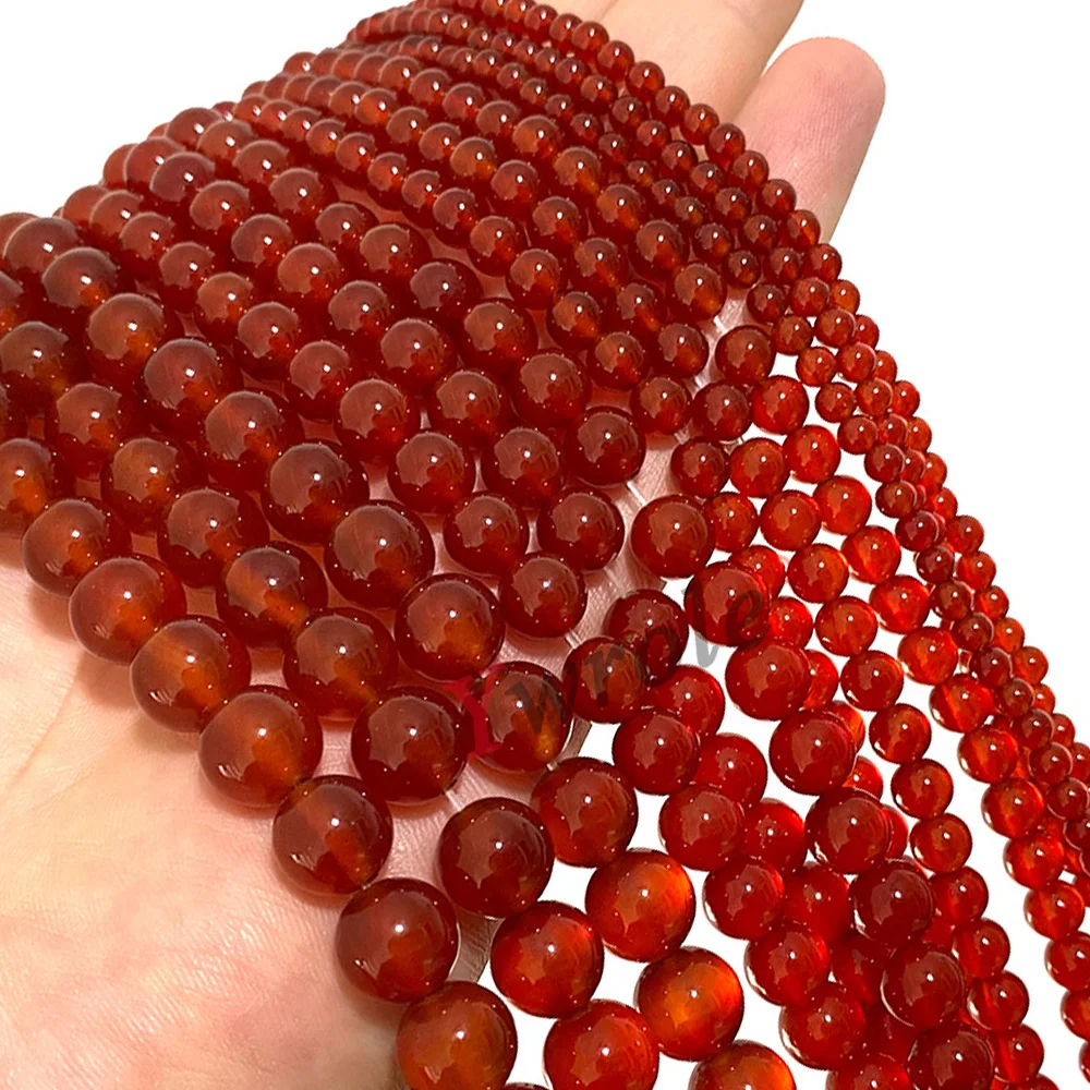High Quality 5A Red Agate Natural Stone Beads Smooth Gem For Jewelry Making DIY Bracelet Handmade Accessories 4 6 8 10 12MM
