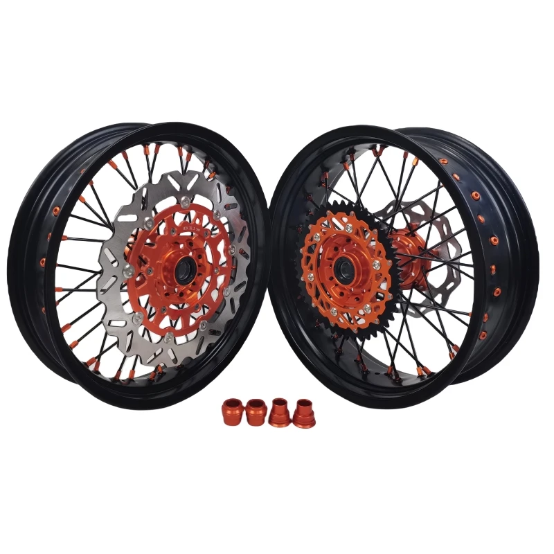 Фото Новинка! Комплектные колеса Supermoto 17'' с оранжевой ступицей для EXC SXF 125-450 2003-2024 №3