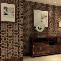 modern chinese style brown lattice wallpaper geometric hotel study background wall paper pvc waterproof home wall stickers 3d