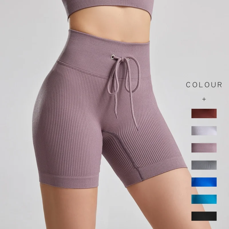 

Outdoor Running Threaded Drawstring Yoga Shorts Gym Pants Women's High Waist Leggings