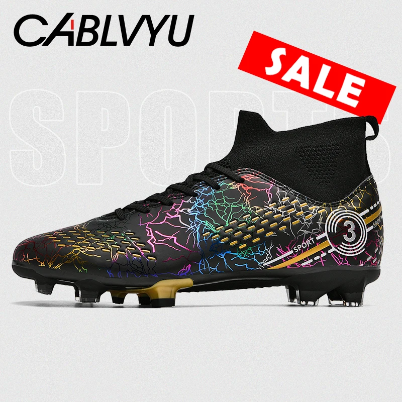 

CABLVYU Professional FG/TF Soccer Shoes Non-Slip Long Spike Football Boots Young Kids High Ankle Cleats Grass Soccer Sneakers
