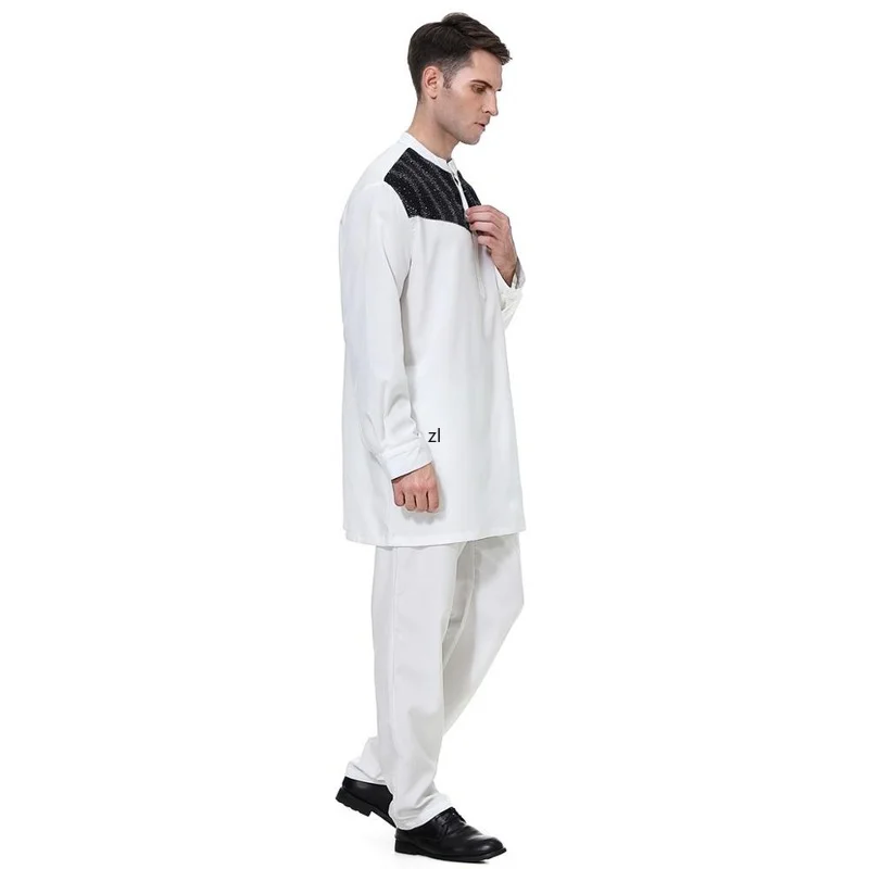 2 PCS Muslim Abaya Suit for Men Jubba Thobe Middle East Long Robes Kaftan Arab Dubai Adult Islamic Clothing