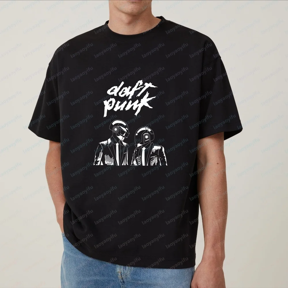 Фото Футболка Daft Punk - свободная летняя модель в стиле Харадзюку с коротким рукавом для мужчин и женщин - комфортная футболка большого размера с принтом №4