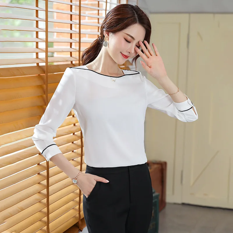 Женская шифоновая рубашка с длинным рукавом белая Повседневная Блузка офисный