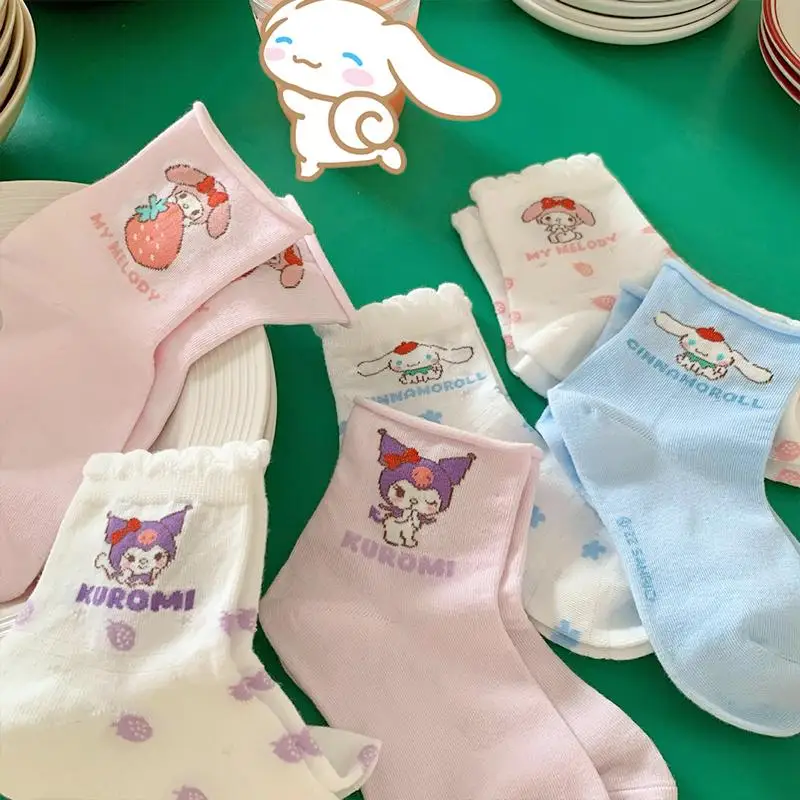 

Носки Kuromi Sanrio для девочек, 6 шт., аниме кавайная моя мелодия, коричная Новая Осенняя модель, милая мультяшная школьная девушка