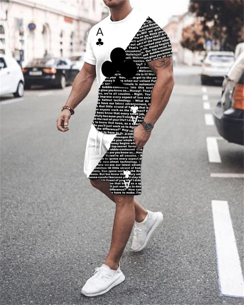 2023 Summer Men's Casual Sportswear 3D Patterned Men's Sportswear 2-piece Short Sleeve Street Fashion T-shirt Set Oversized