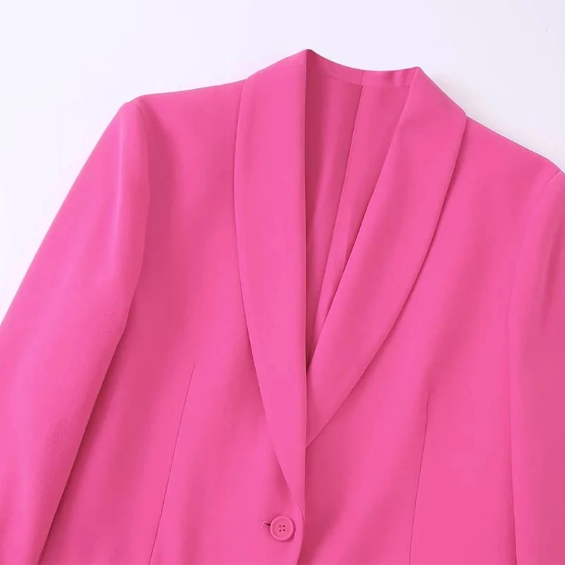 New Loose Women Blazer Vintage Long Sleeve Jacket Coat Cuffs With Feathers Ladies Outerwear Stylish Top Pants Set of 2 Home Suit