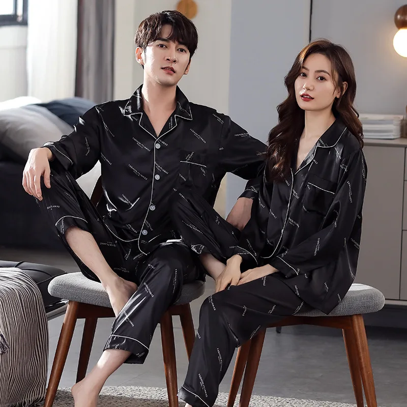 Couple Pajamas Spring and Summer Long-sleeved Printing Sleepwear Wedding Comfortable and Breathable Home Suit with Round Neck