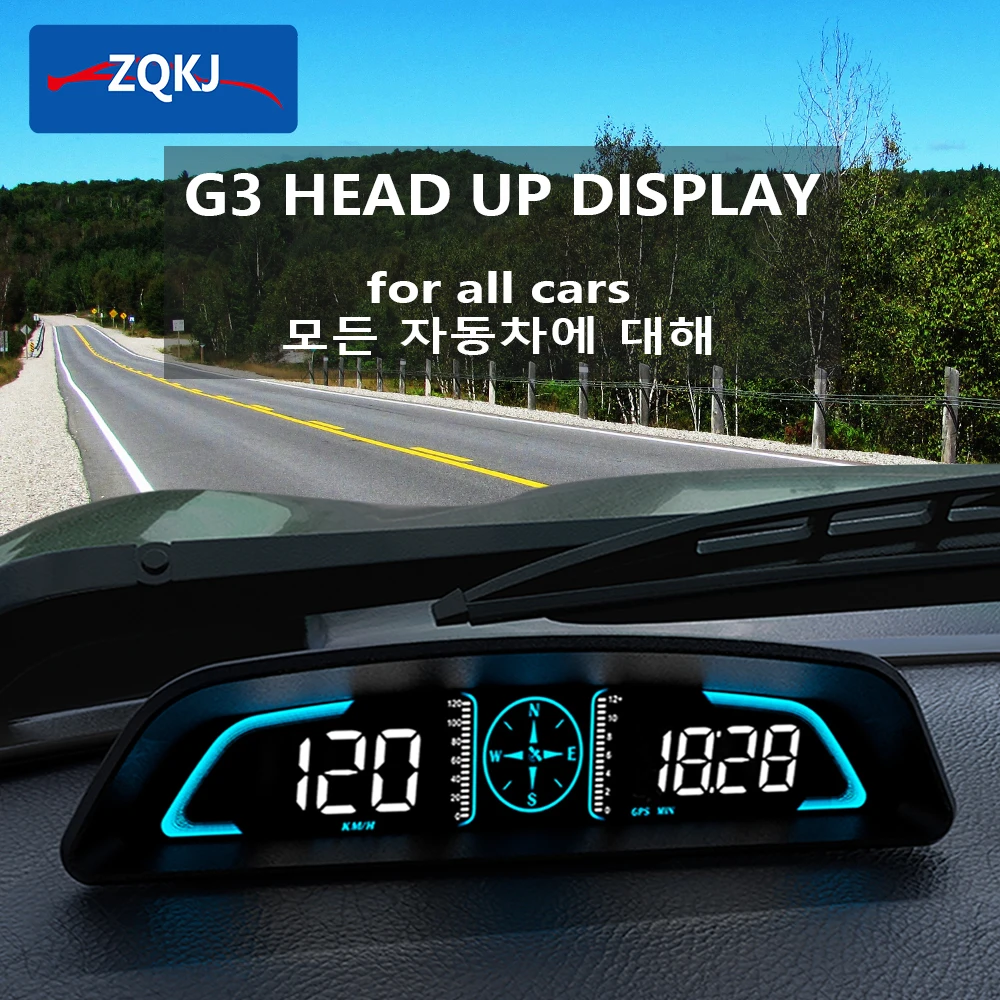 

ZQKJ G3 GPS HUD Auto Speedometer Head Up Display Car Smart Digital Alarm Reminder Meter Electronics Accessories for All Cars