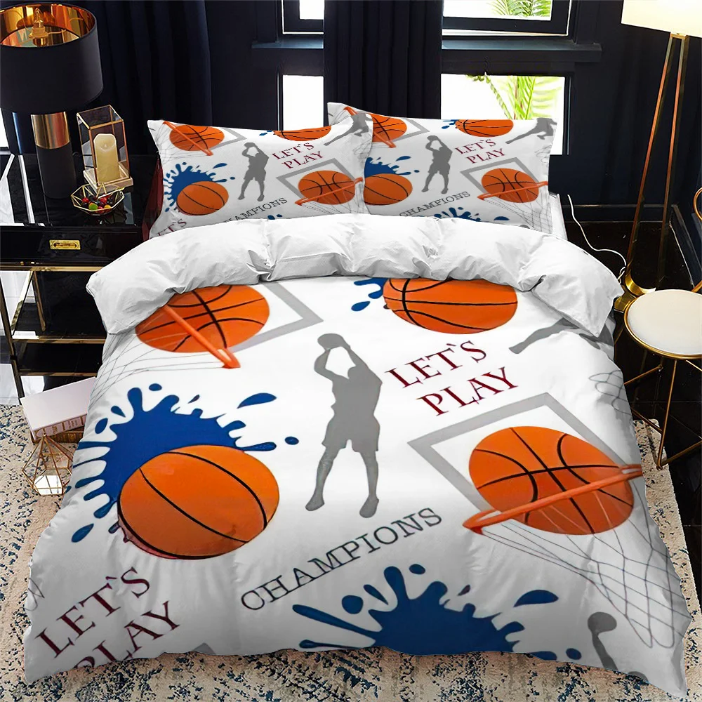 

Kids Basketball Duvet Cover Set 3D King Queen Size Cool Sport Theme for Kids Children Teens Ball Gaming Polyester Bedding