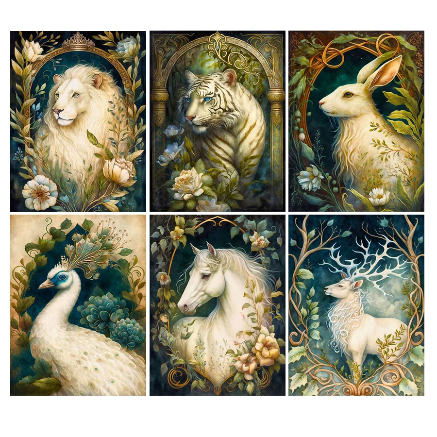 

Diy New Diamond Painting Lion Tiger Rabbit Full Mosaic Drill Rhinestone Embroidery White Animal Horse Home Decoration AA4550
