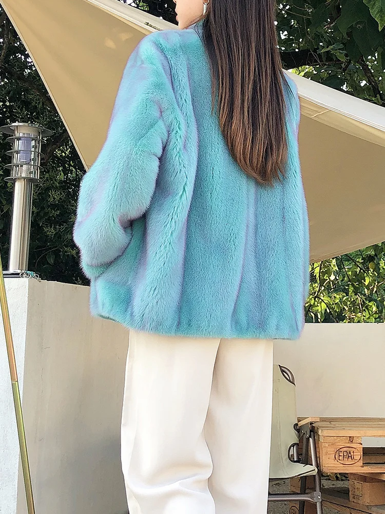 Winter New Young Haining Mink Fur Coat Whole Mink Marten Overcoats Women's Velvet