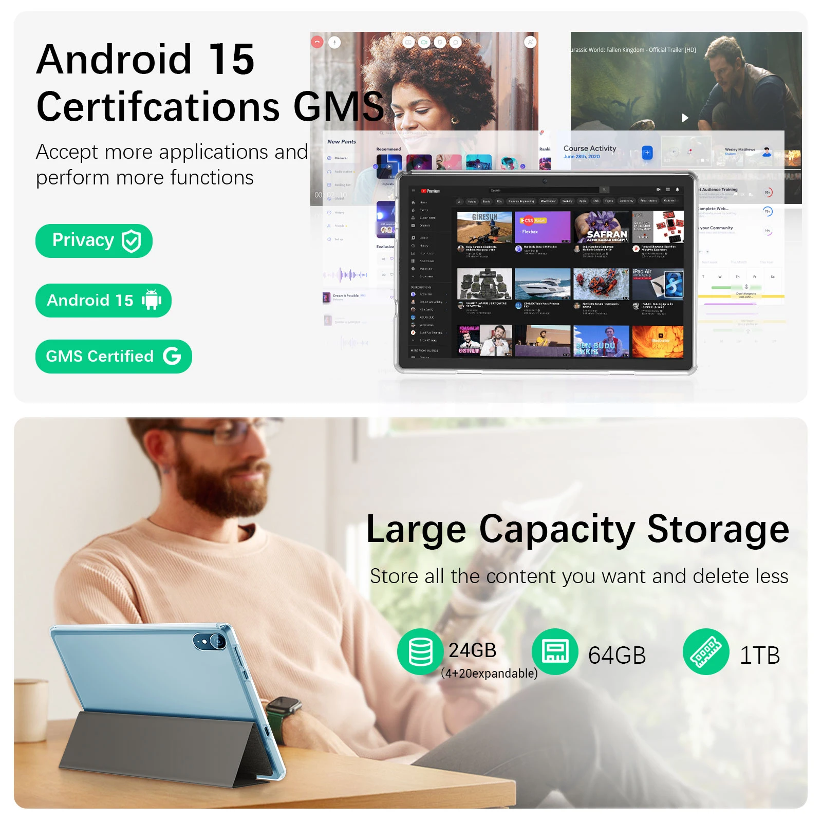 Планшет COLORROOM K12E на Android 15, 10.1 дюйма, с защитным чехлом, 24 ГБ ОЗУ, 64 ГБ ПЗУ, IPS, сертифицирован GMS, с возможностью расширения до 1 ТБ. (art.: 3920dcf5b62b1) - 3920dcf5b62b1