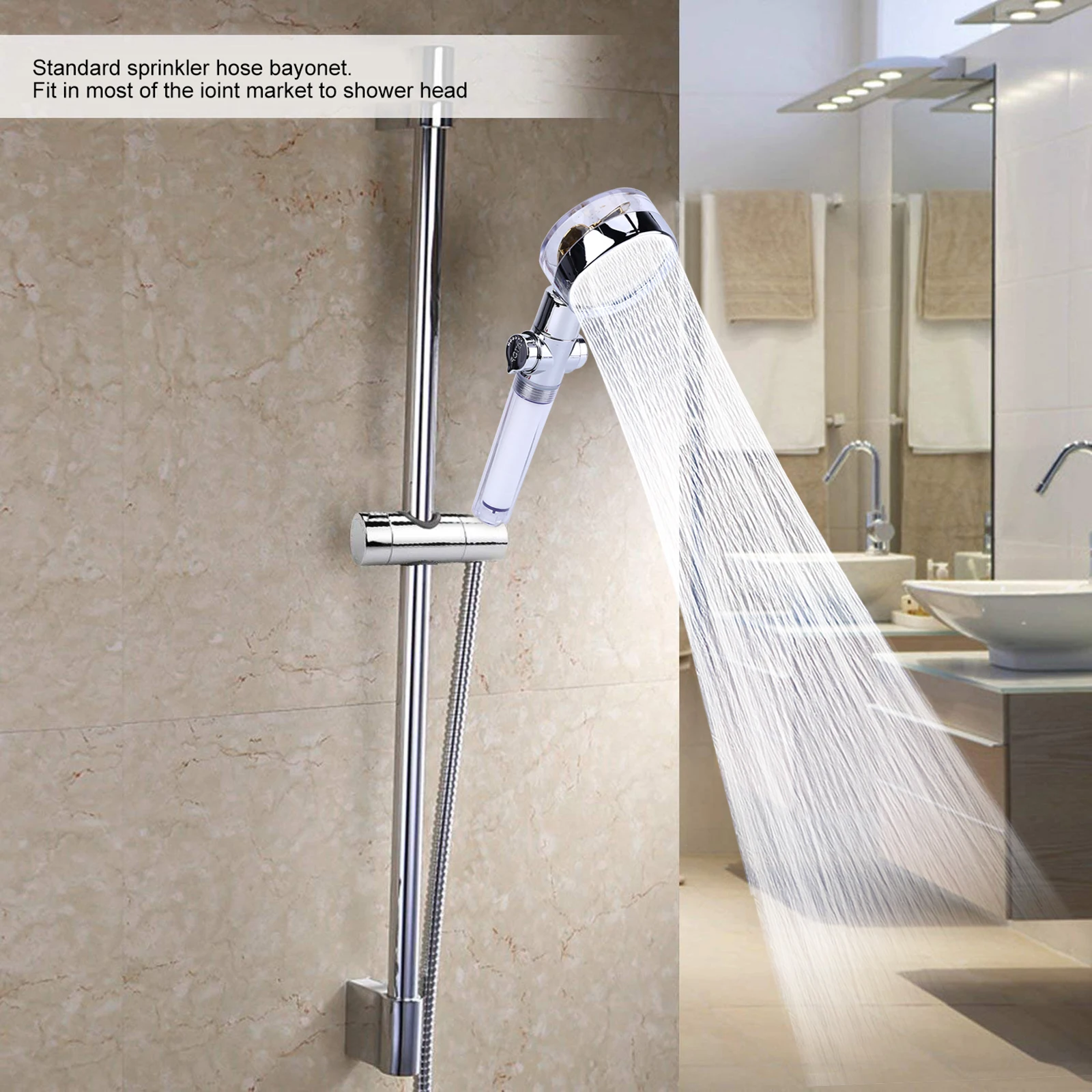 

Handheld Turbo Charged Fan Shower Head Kit with Filter Bracket 360 Rotating Vortex Propeller Driven Shower Head Nozzle Bathroom