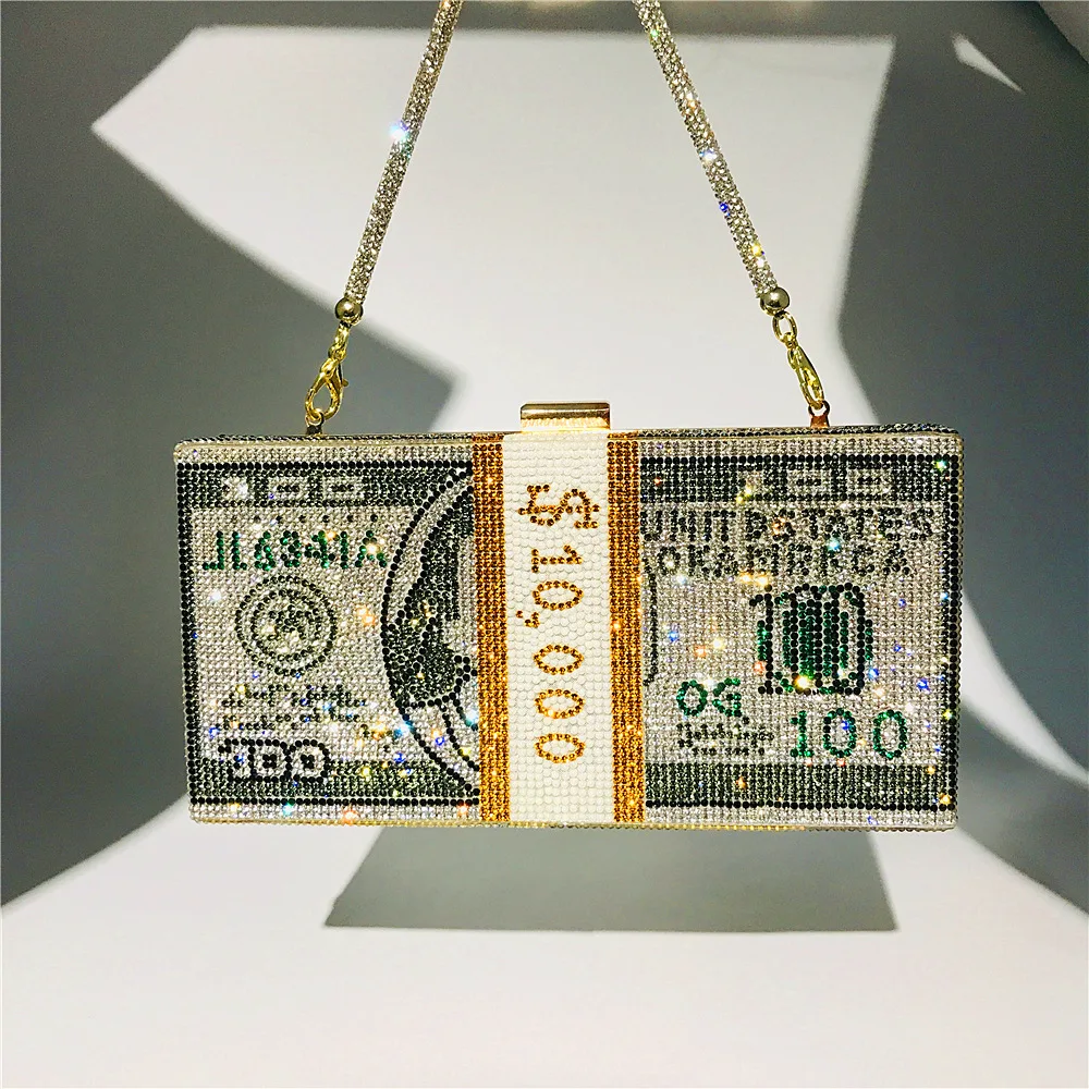 

Креативный уникальный новый кошелек Стразы, кошелек 10000 долларов, сумка для банкнот, вечерние сумки, сумка на плечо для свадьбы и ужина